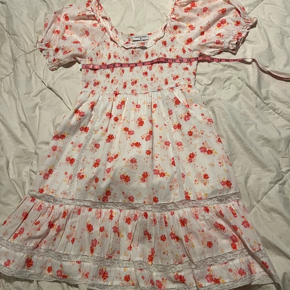 LoveShackFancy x Target Dress white, pink floral, puffy sleeves, shirred top - Picture 4 of 9